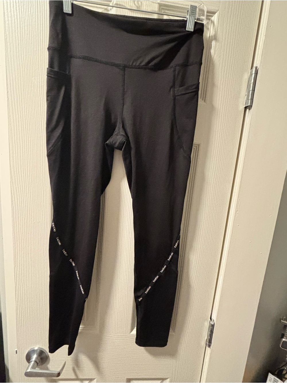 bebe Black High-Waist Performance Leggings with Side Pockets
